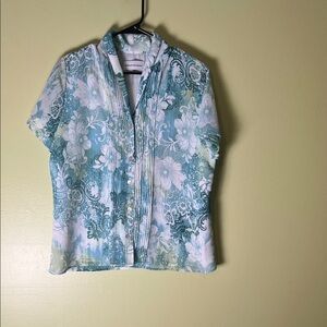 Alfred Dunner Teal and White Patterned Top